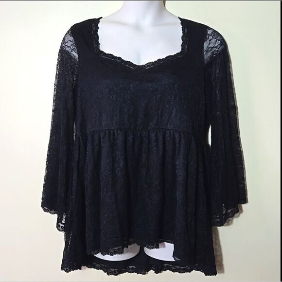 Torrid Bell Sleeve Babydoll Top Lace Black whimsigoth Witchy Stevie Nicks Goth - Picture 15 of 16